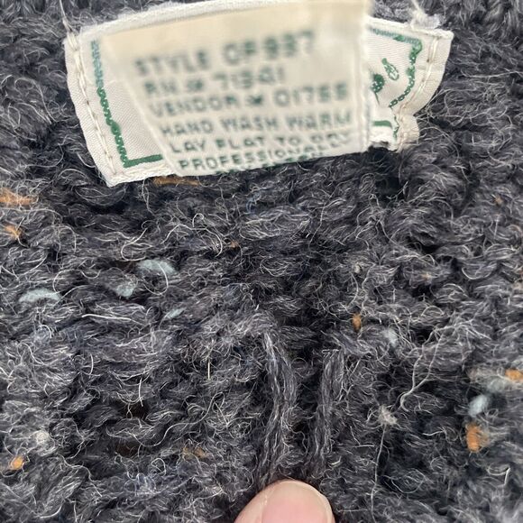 Vtg LL Bean Wool Fisherman Cardigan Sweater Women’s Large Grey Knit Ireland - Picture 4 of 10